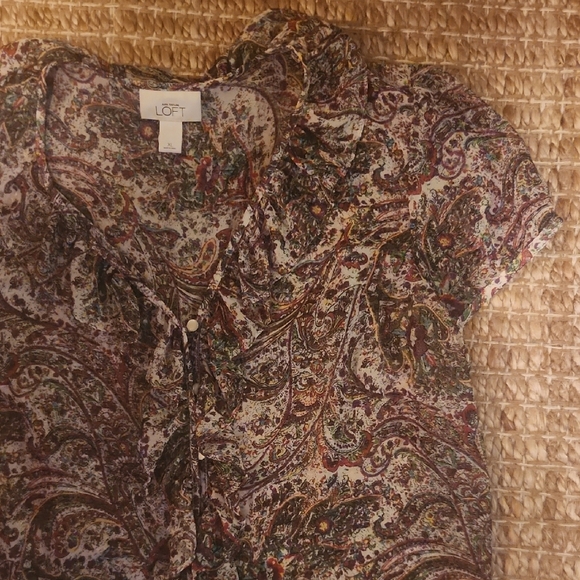 LOFT Paisley Button Down Shirt - Green and Purple - Picture 3 of 10